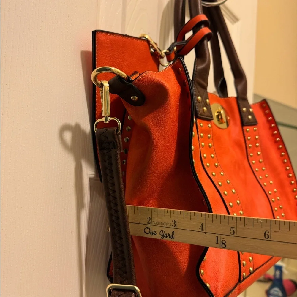 Alyssa Orange and Brown Leather‎ Shoulder Bag with Gold Clasp